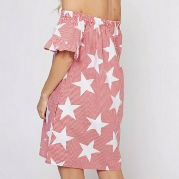 Star Printed Off Shoulder Dress - Picture 4 of 7